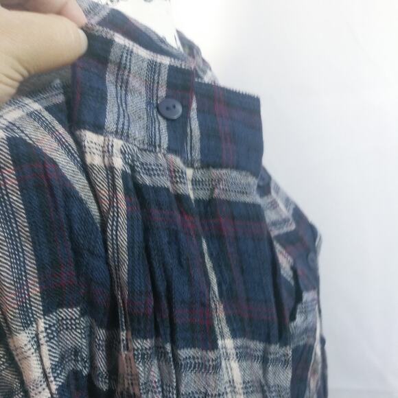 Hannah Blue Plaid RelaxedTunic Button Up Shirt L - Picture 4 of 7